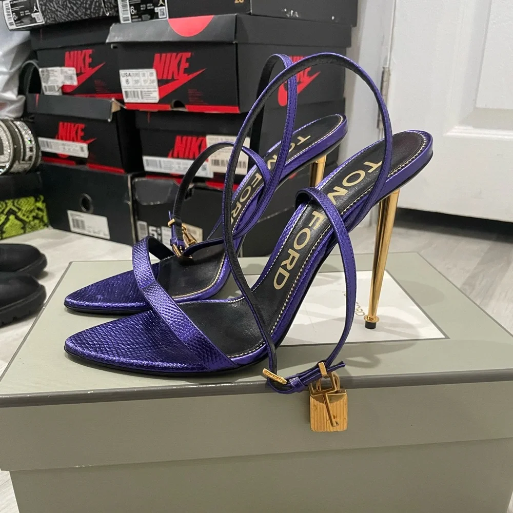 Tom Ford Padlock Sandal Purple Snakeskin 38.5 - Picture 2 of 8